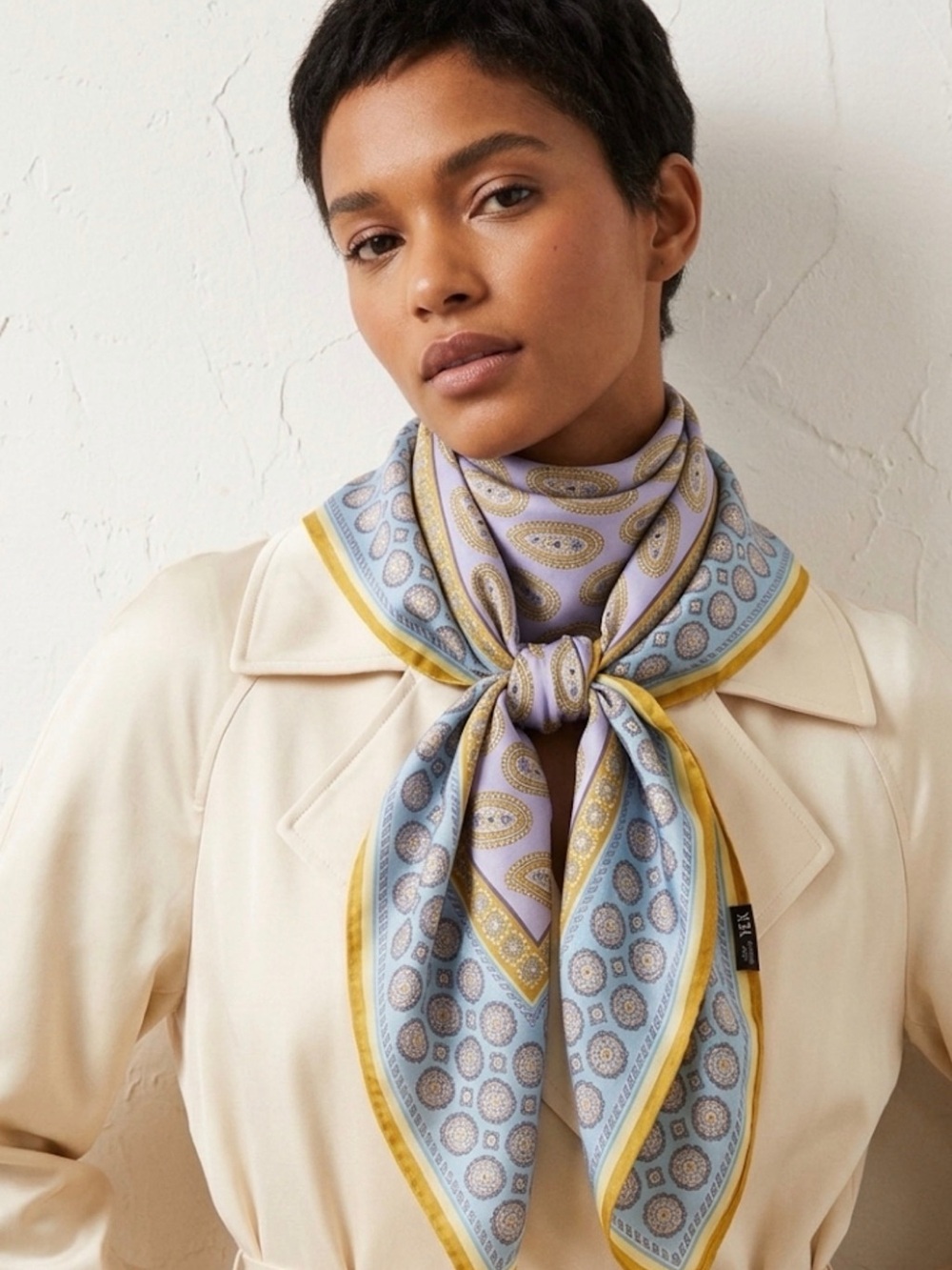 Zara Paisley Square Scarf in Lilac, Sky Blue and Gold 35x35